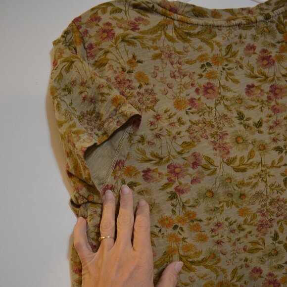 OLD NAVY Everywear Short Sleeves 100%Cotton Tan Colorful Floral Ladies Blouse M - Picture 5 of 6
